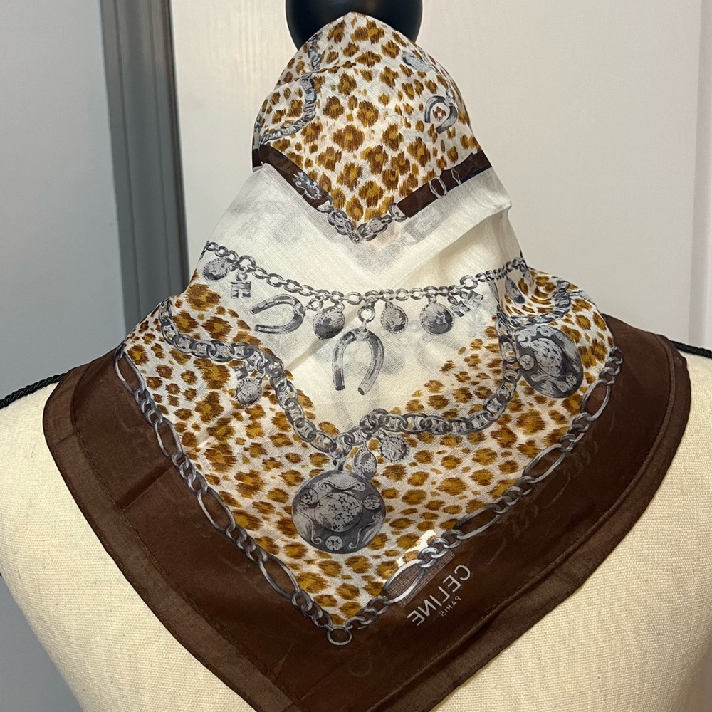 Celine, Vintage, Classic, Scarf, Leppard Print